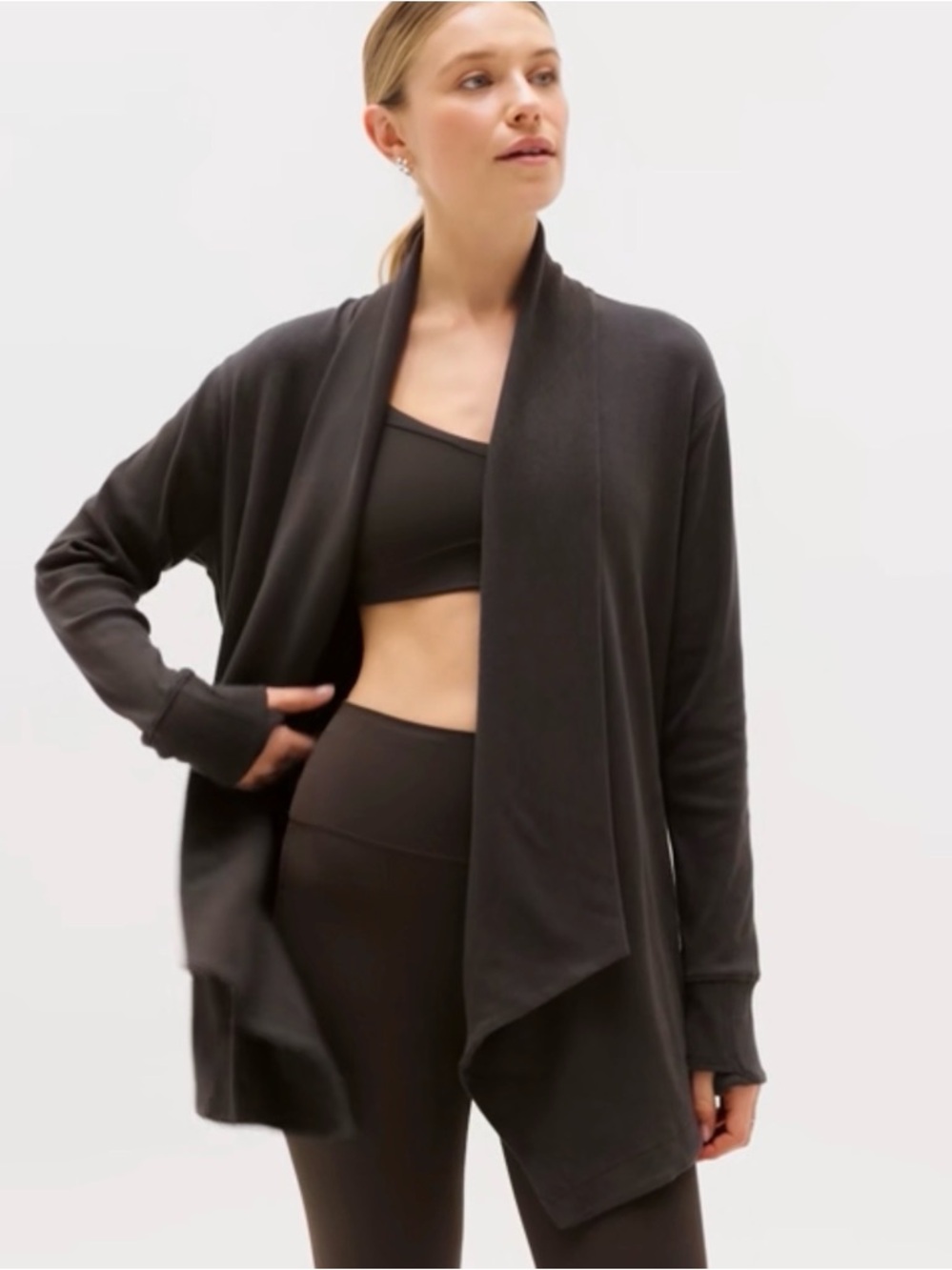 Athleta Light Heather Gray Draped Open-Front Cardigan - Picture 10 of 11